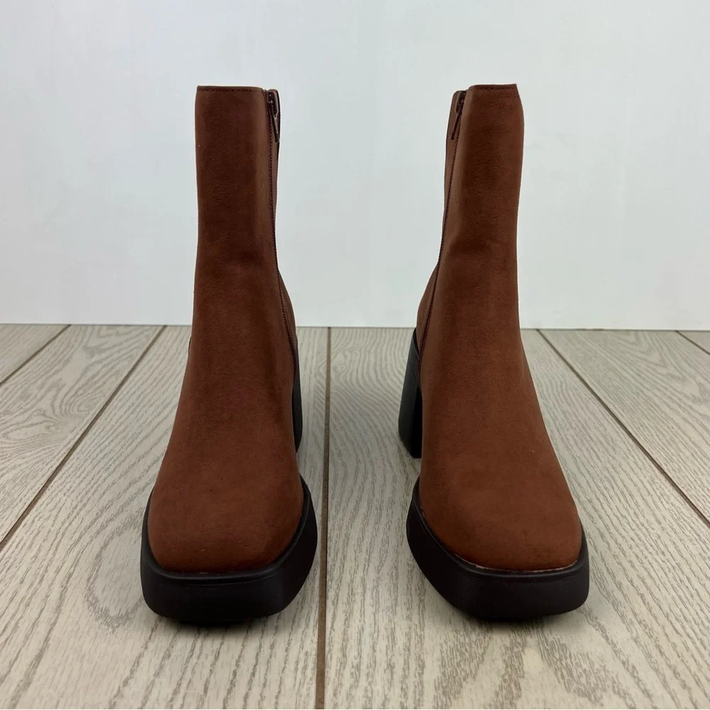Sun + Stone Women's Tiannaa Platform Booties 7M Russet MC Faux Suede $80